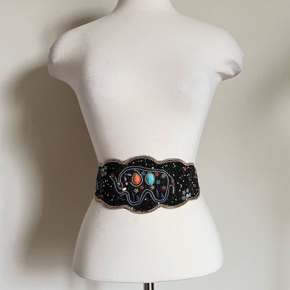 ELLY Stunning Boho Gypsy Western Beaded Belt Size S/M (23" to 36") - Picture 2 of 3